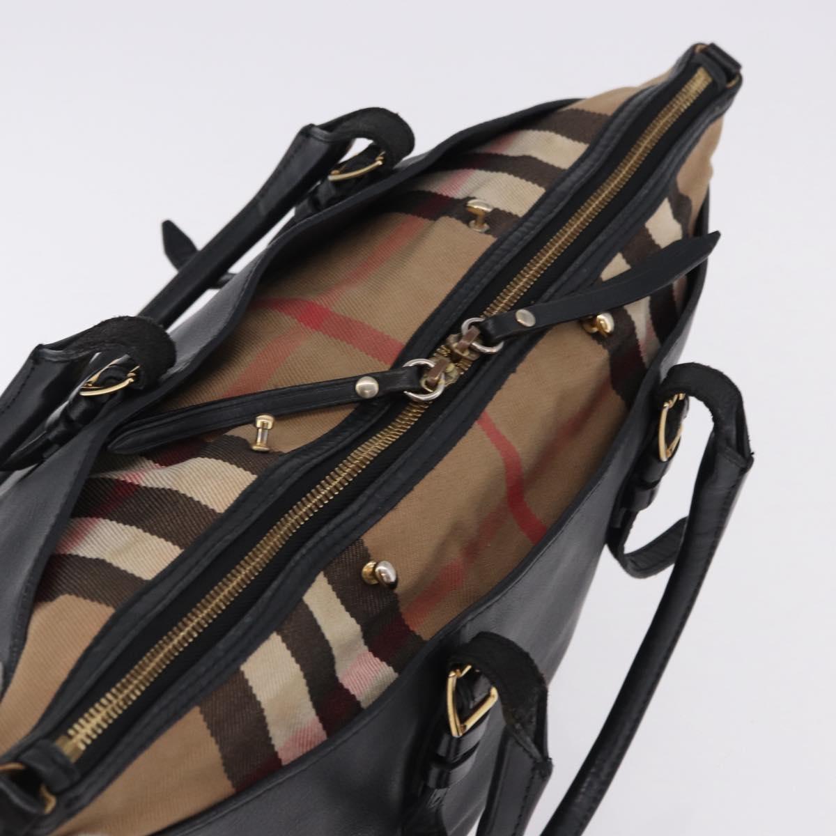 BURBERRY Hand Bag Leather Gold Black Auth ka5221