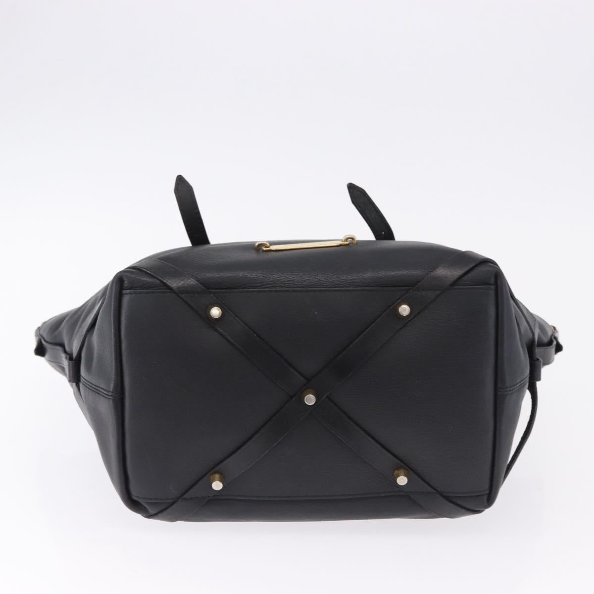 BURBERRY Hand Bag Leather Gold Black Auth ka5221