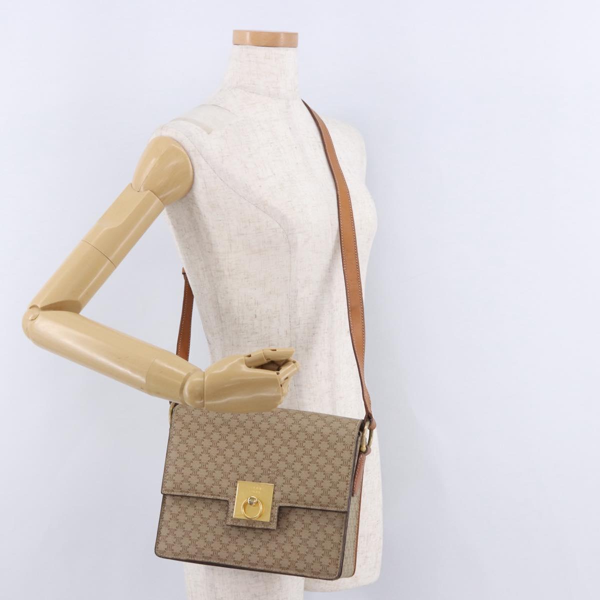 CELINE Macadam Canvas Shoulder Bag PVC Beige Gold Auth ka5222