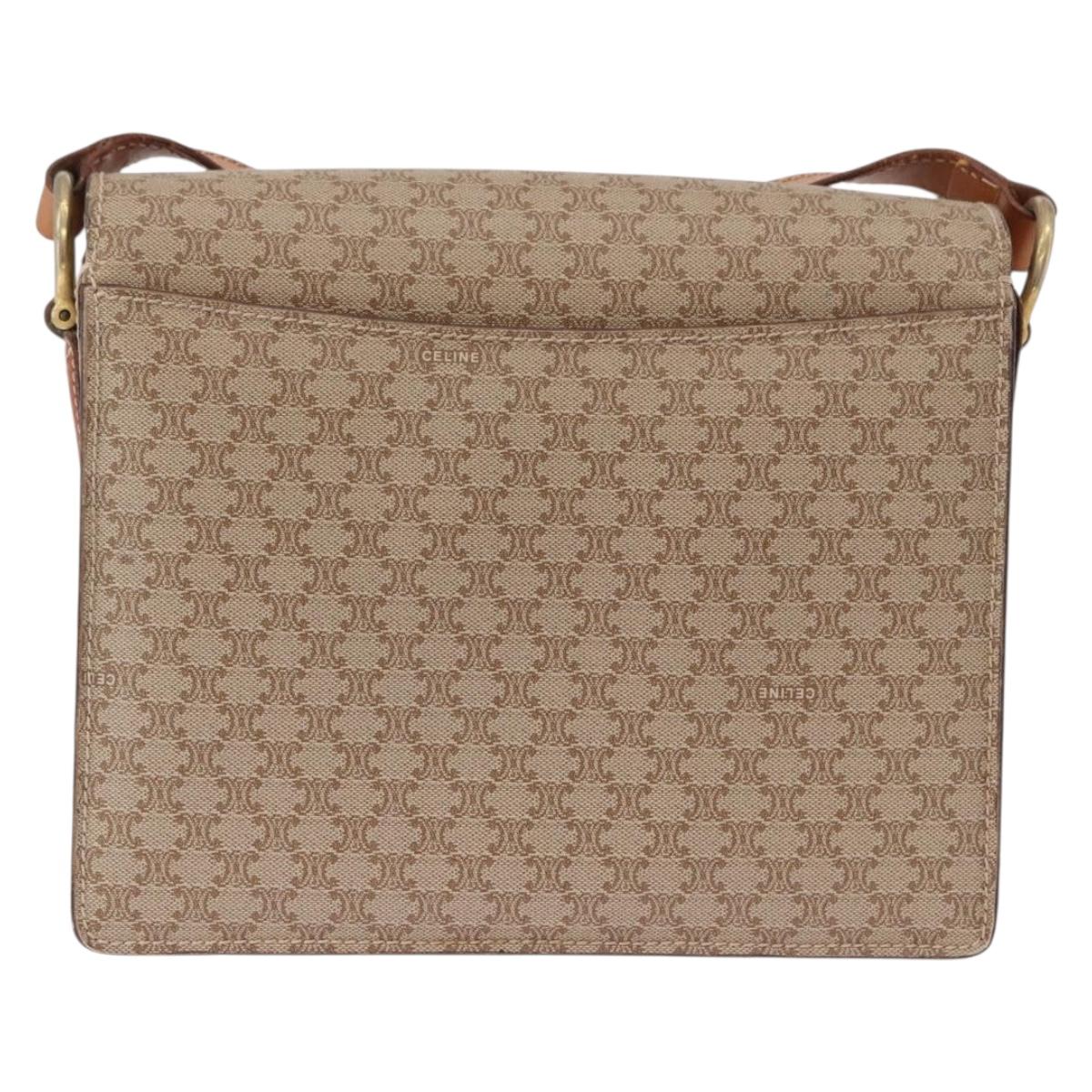 CELINE Macadam Canvas Shoulder Bag PVC Beige Gold Auth ka5222