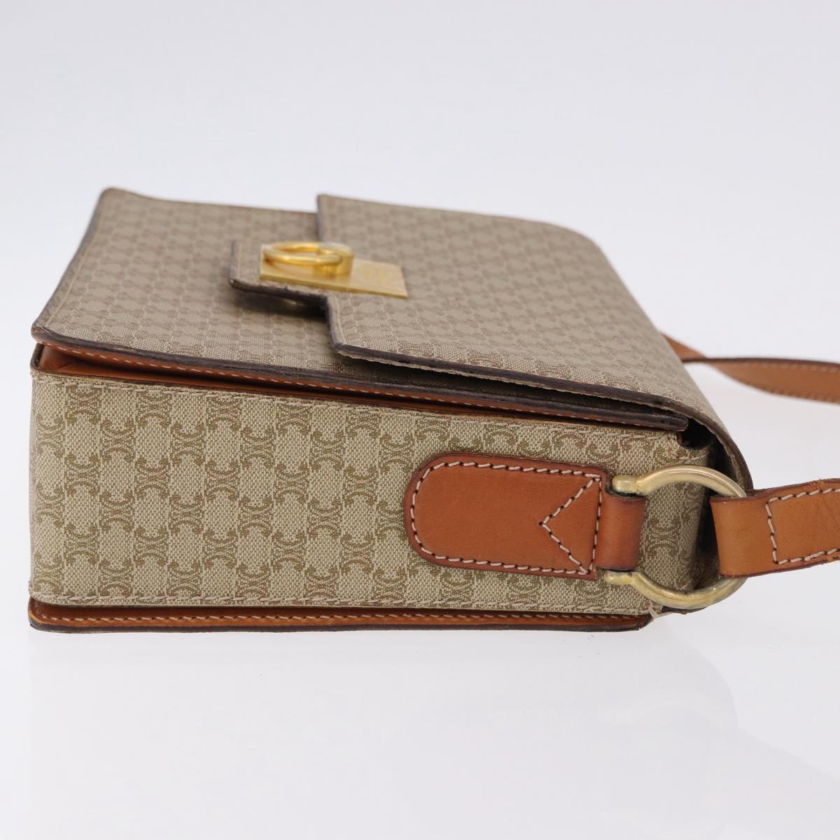 CELINE Macadam Canvas Shoulder Bag PVC Beige Gold Auth ka5222