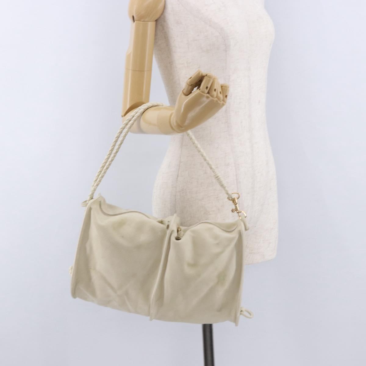 BOTTEGA VENETA Shoulder Bag Suede Ivory Gold Auth ka5223A