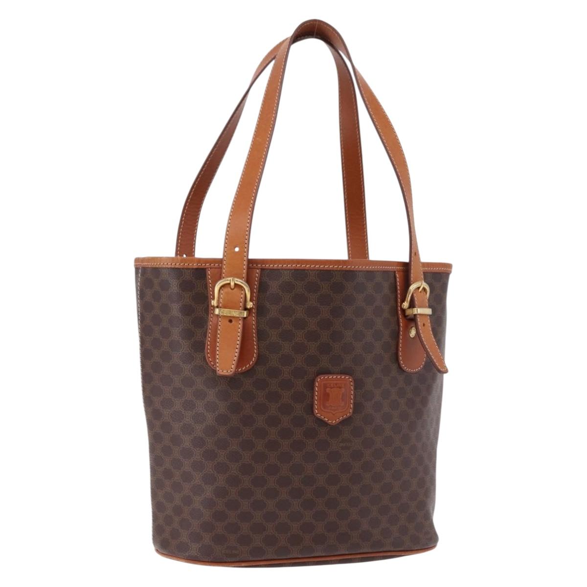 CELINE Macadam Canvas Shoulder Bag PVC Leather Brown Gold Auth ka5224A
