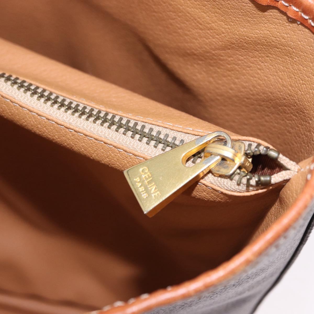 CELINE Macadam Canvas Shoulder Bag PVC Leather Brown Gold Auth ka5224A