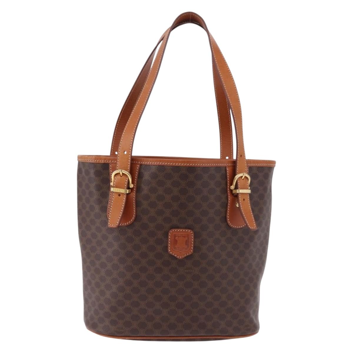 CELINE Macadam Canvas Shoulder Bag PVC Leather Brown Gold Auth ka5224A