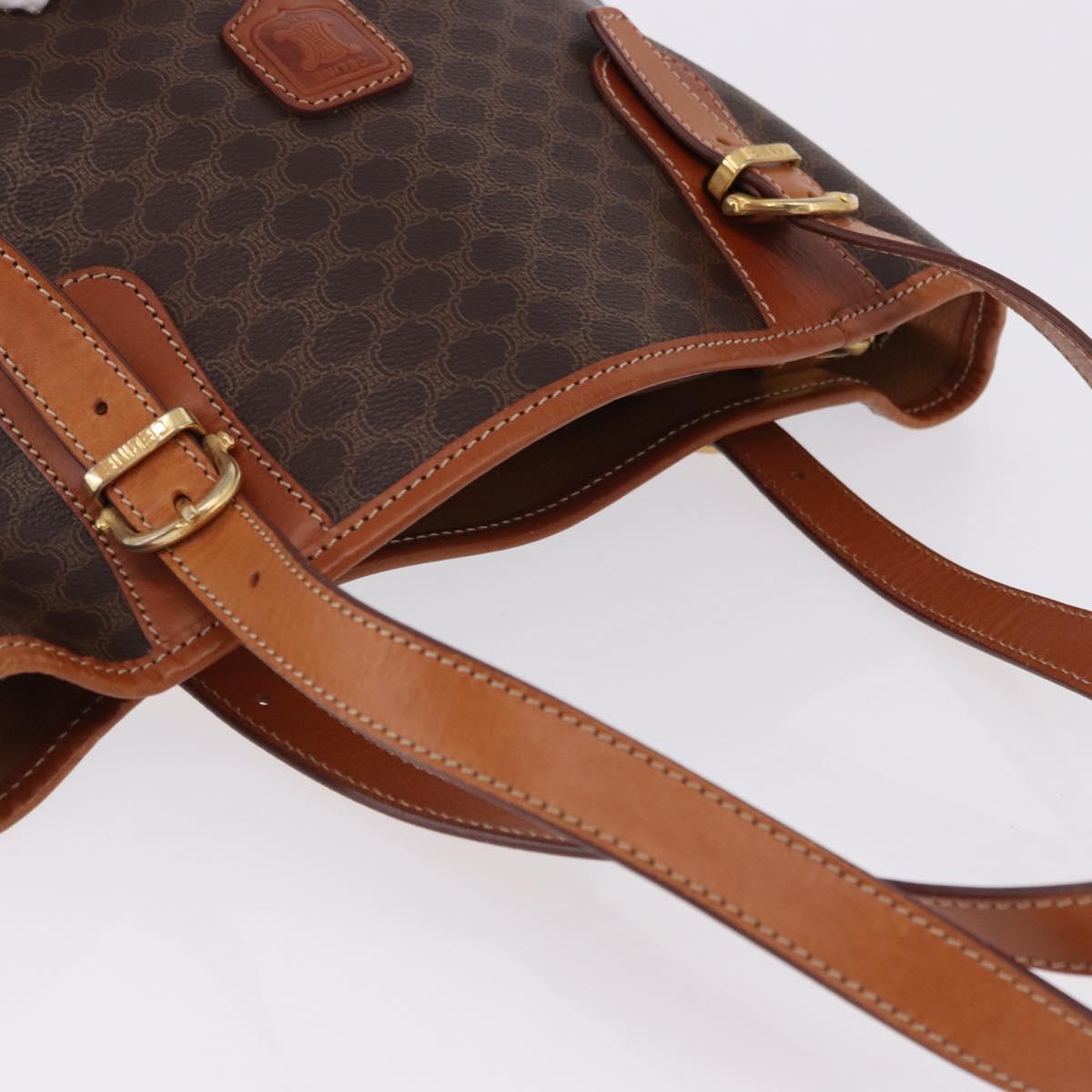 CELINE Macadam Canvas Shoulder Bag PVC Leather Brown Gold Auth ka5224A