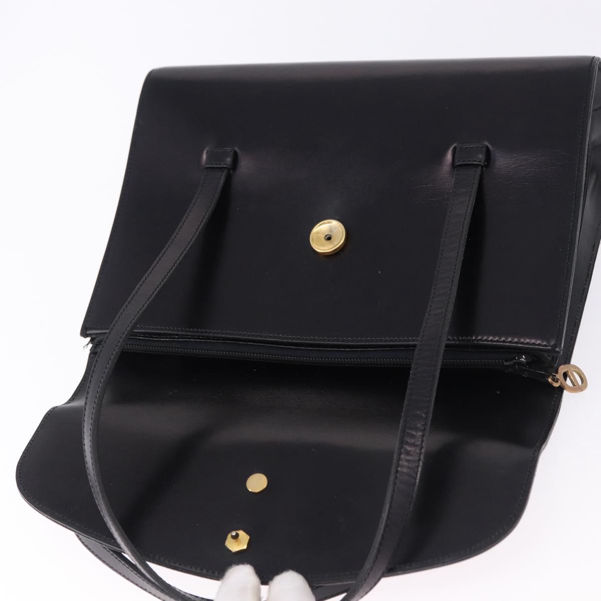 Christian Dior Hand Bag Leather Black Gold Auth ka5226