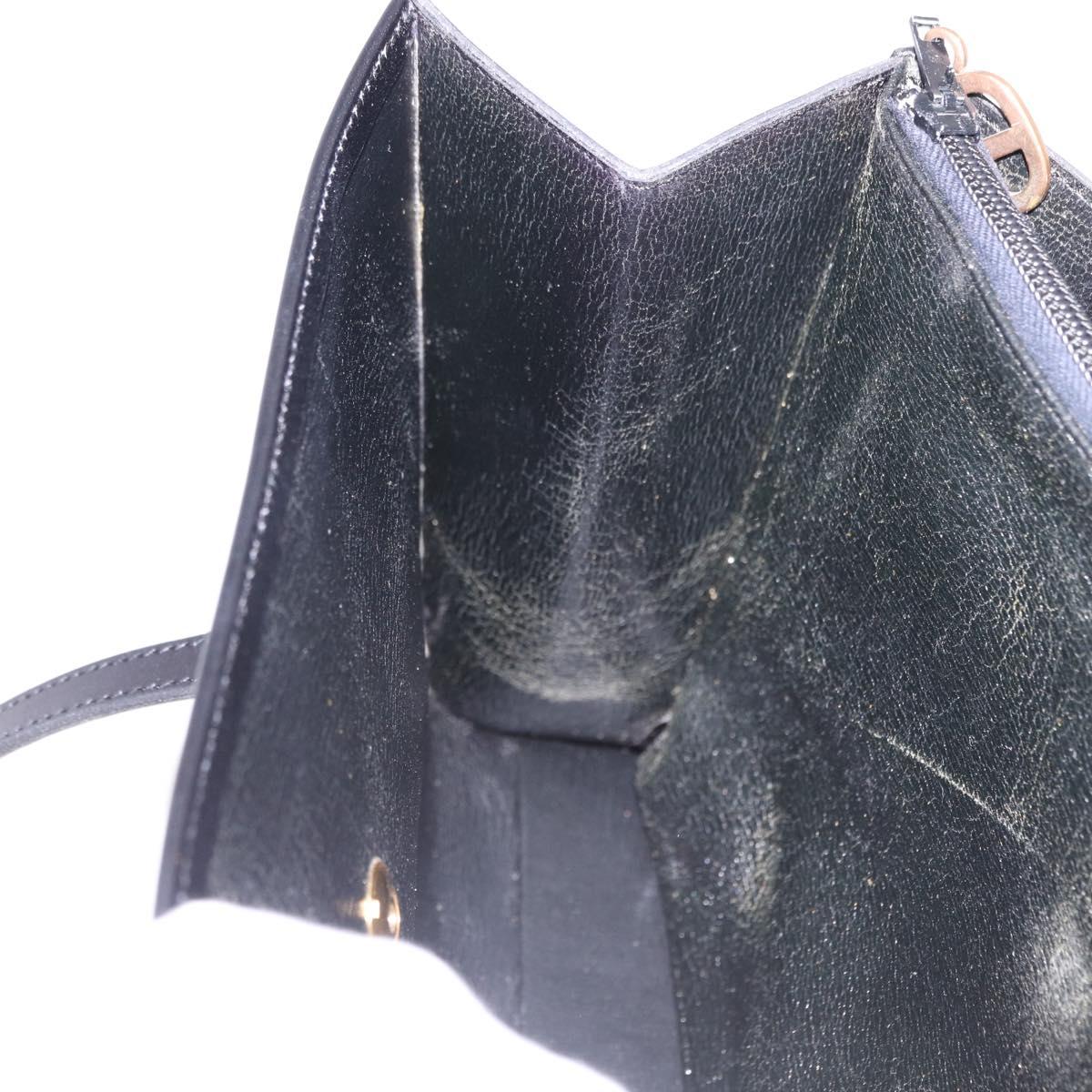Christian Dior Hand Bag Leather Black Gold Auth ka5226
