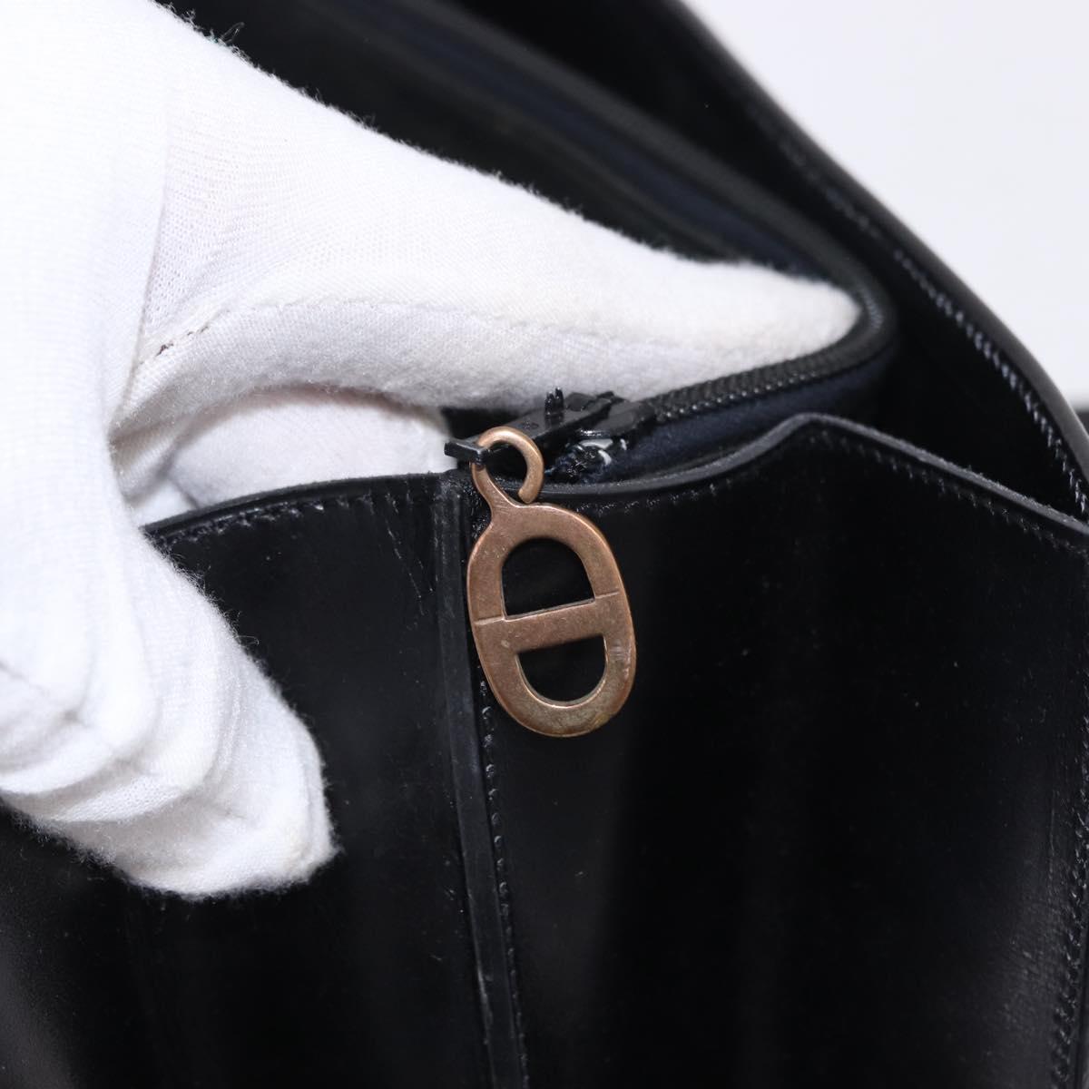 Christian Dior Hand Bag Leather Black Gold Auth ka5226
