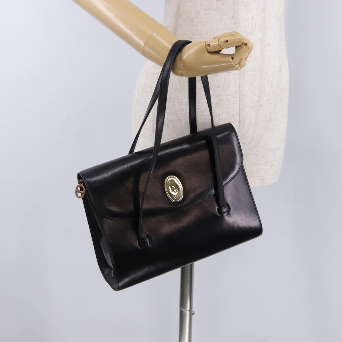 Christian Dior Hand Bag Leather Black Gold Auth ka5226