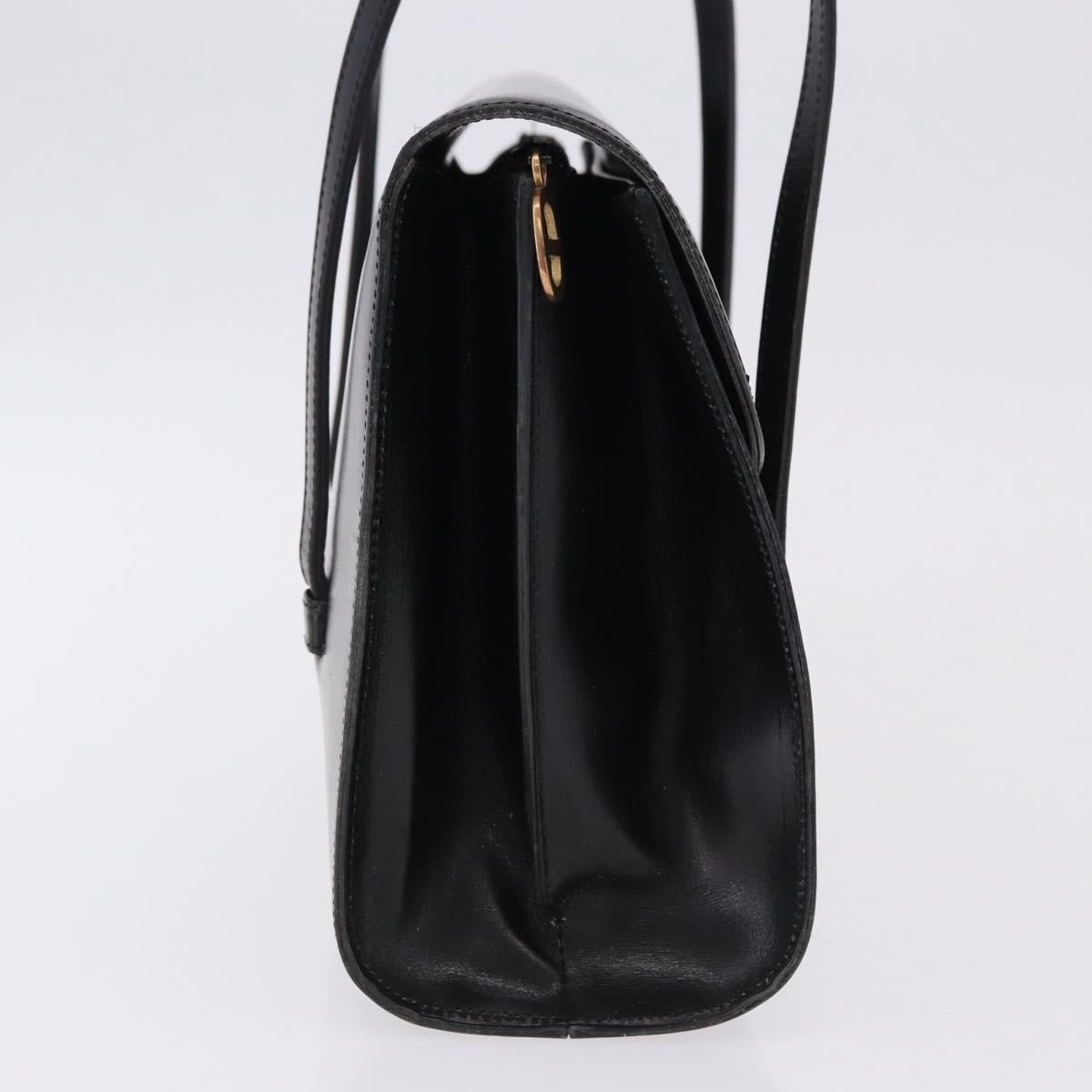 Christian Dior Hand Bag Leather Black Gold Auth ka5226