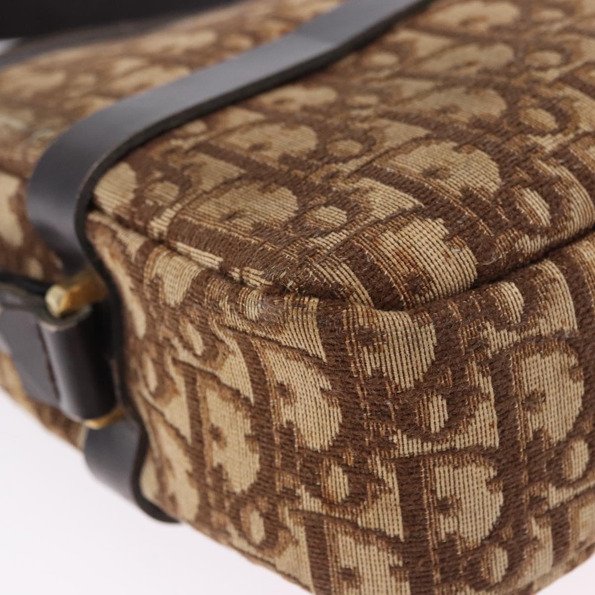 Christian Dior Trotter Canvas Shoulder Bag Beige Gold Auth ka5228