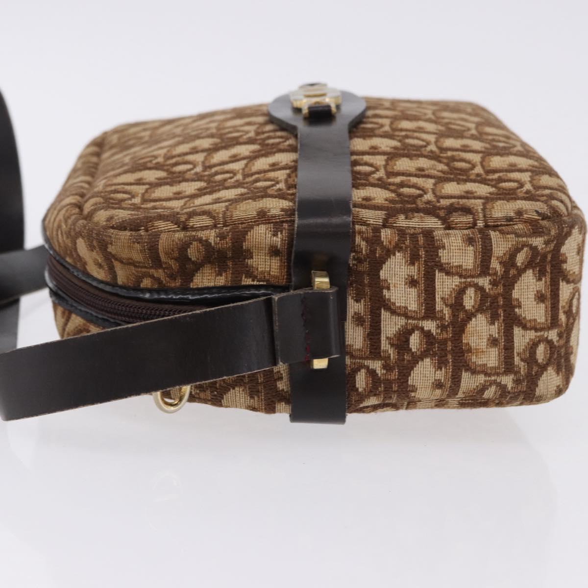 Christian Dior Trotter Canvas Shoulder Bag Beige Gold Auth ka5228