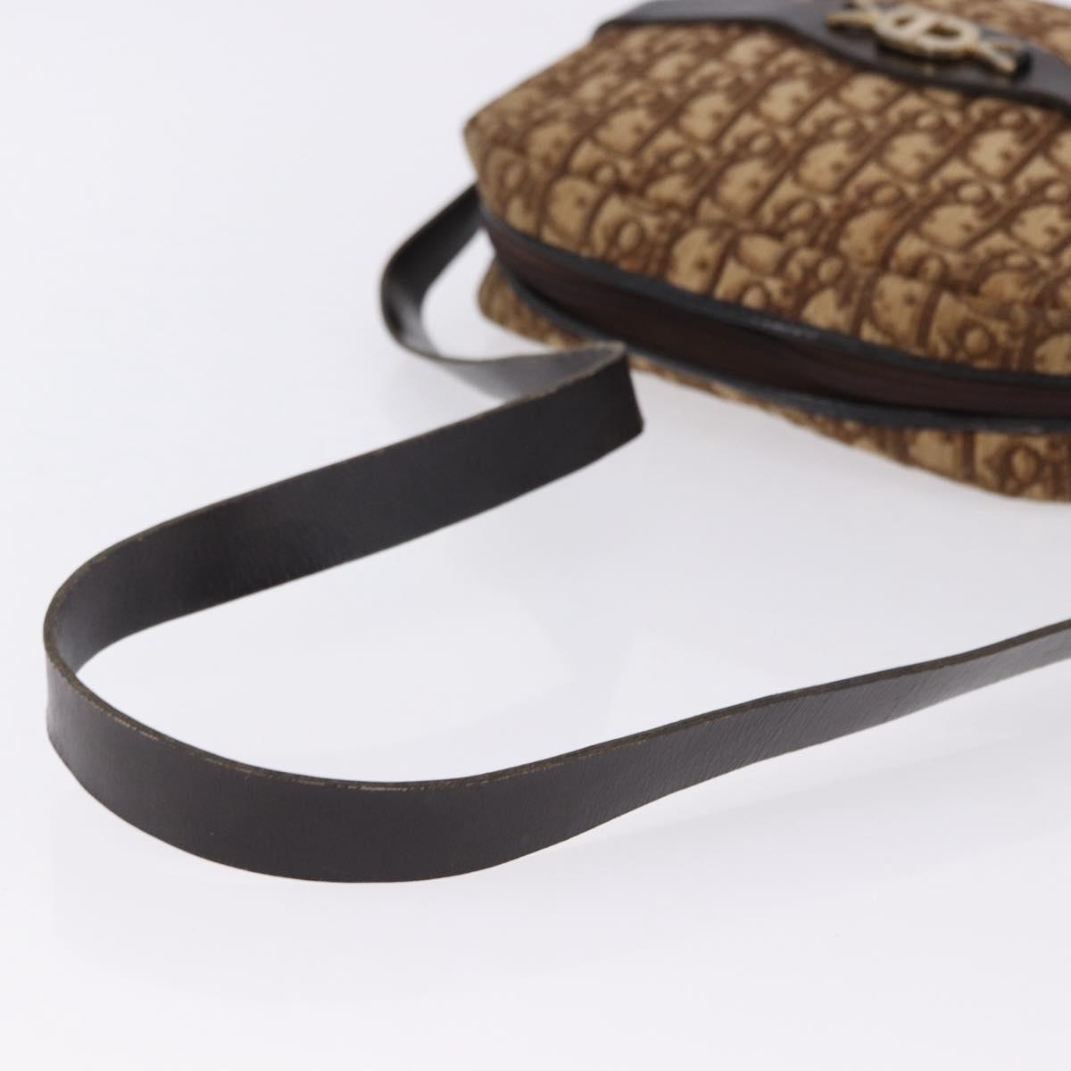 Christian Dior Trotter Canvas Shoulder Bag Beige Gold Auth ka5228