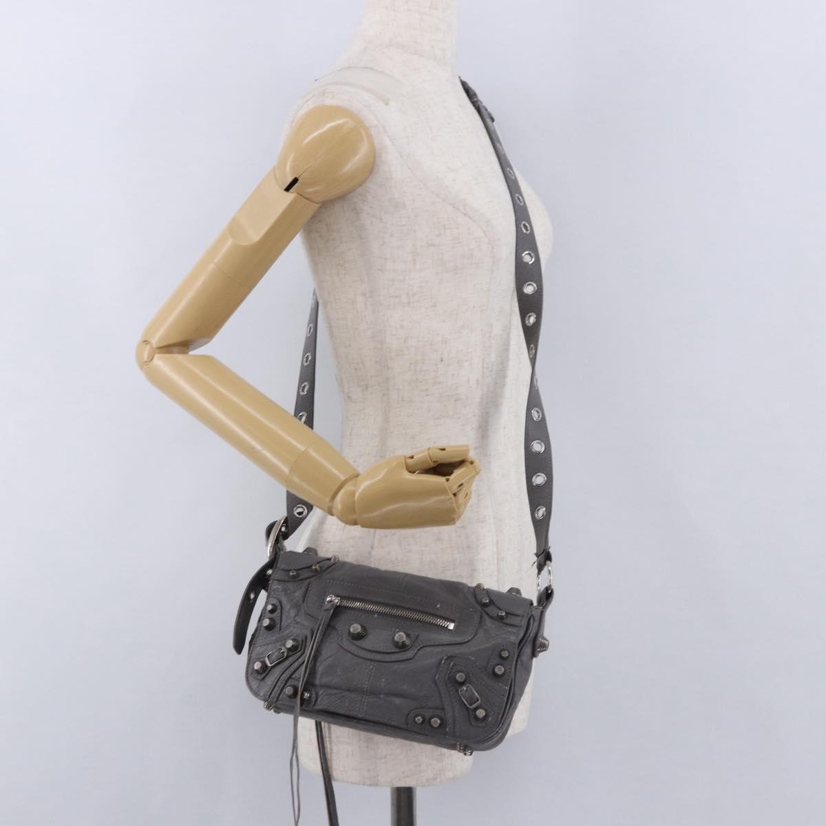 BALENCIAGA Le Cagole Shoulder Bag Leather 2way Gray Silver 719082 Auth ka5229A