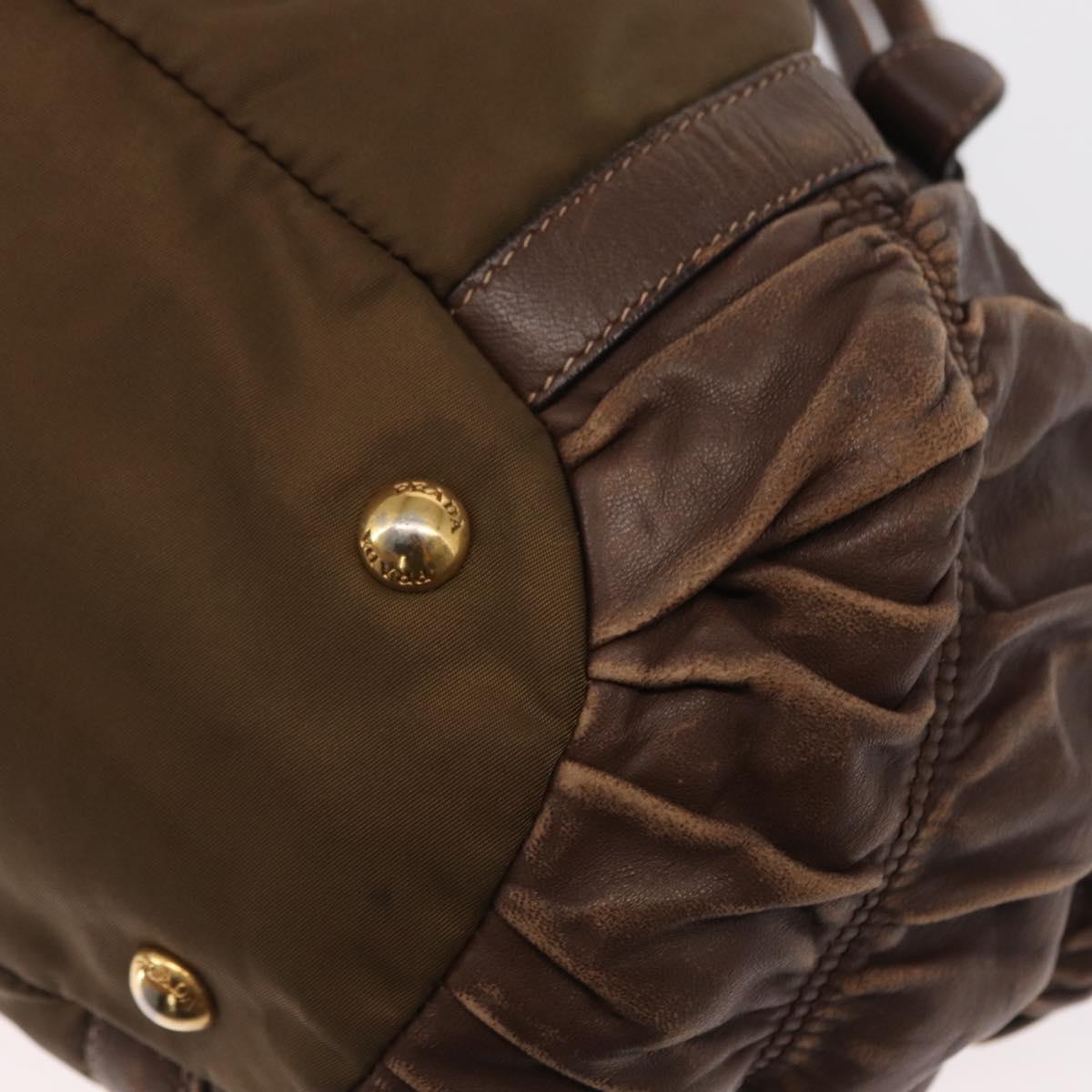 PRADA Hand Bag Nylon 2way Khaki Gold Auth ka523