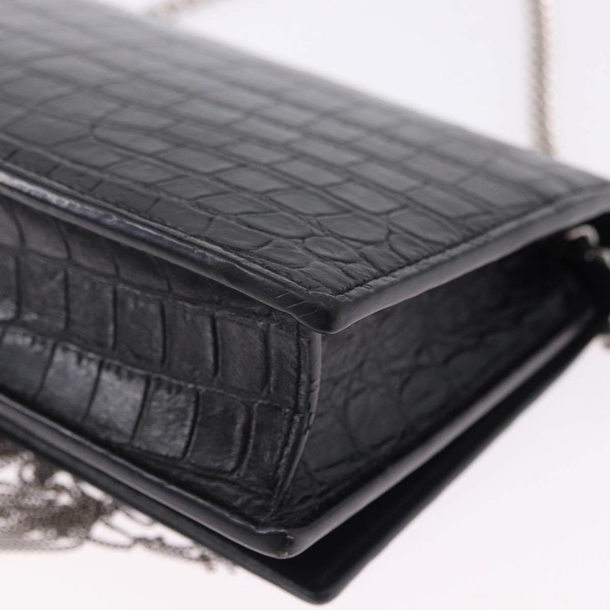 SAINT LAURENT Kate Tassel Chain Bag Leather embossed Black Silver Auth ka5230A