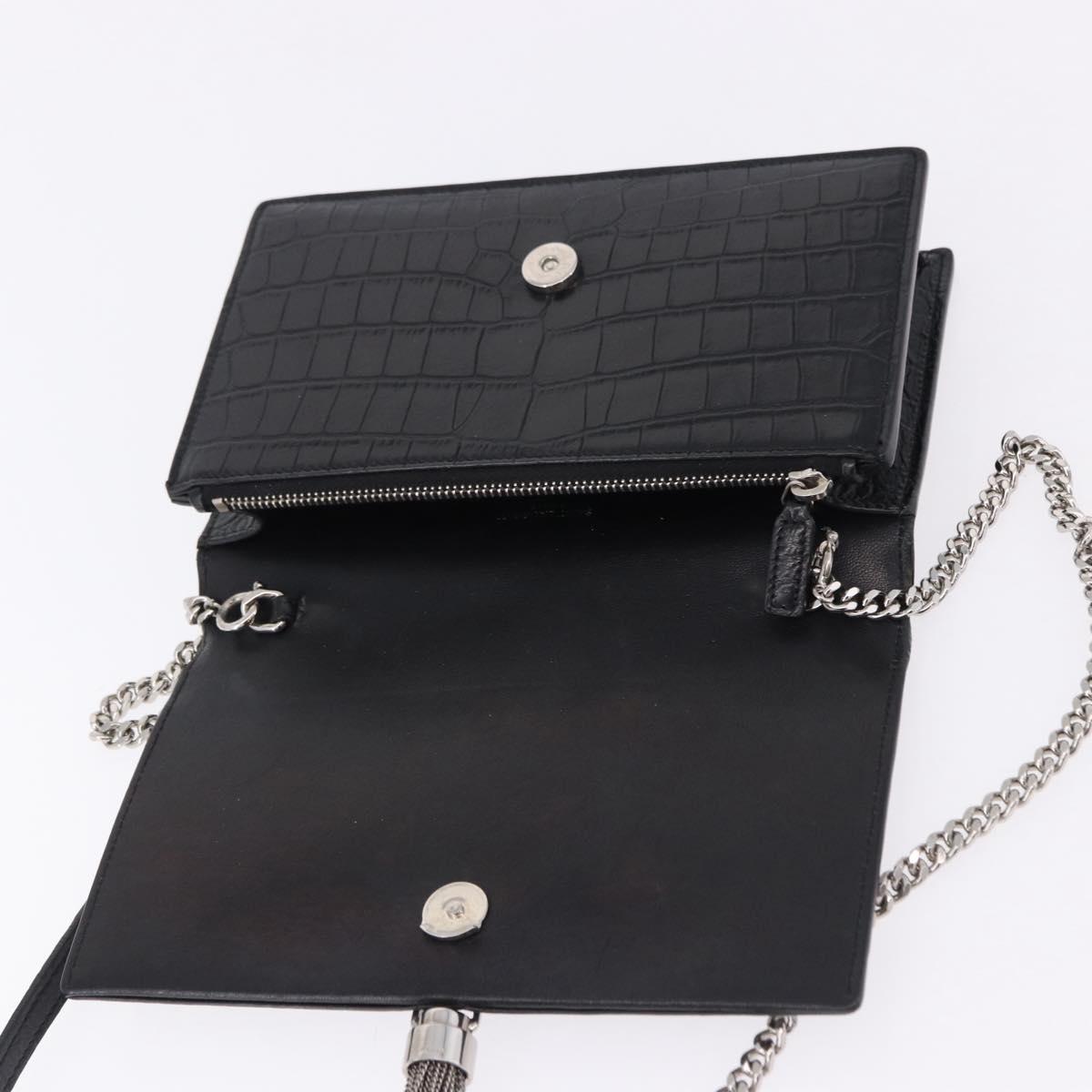 SAINT LAURENT Kate Tassel Chain Bag Leather embossed Black Silver Auth ka5230A