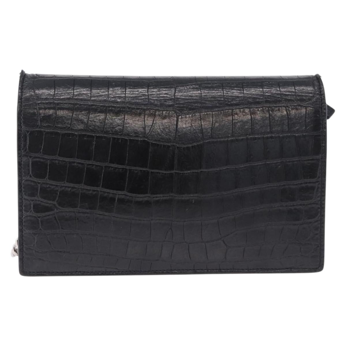 SAINT LAURENT Kate Tassel Chain Bag Leather embossed Black Silver Auth ka5230A