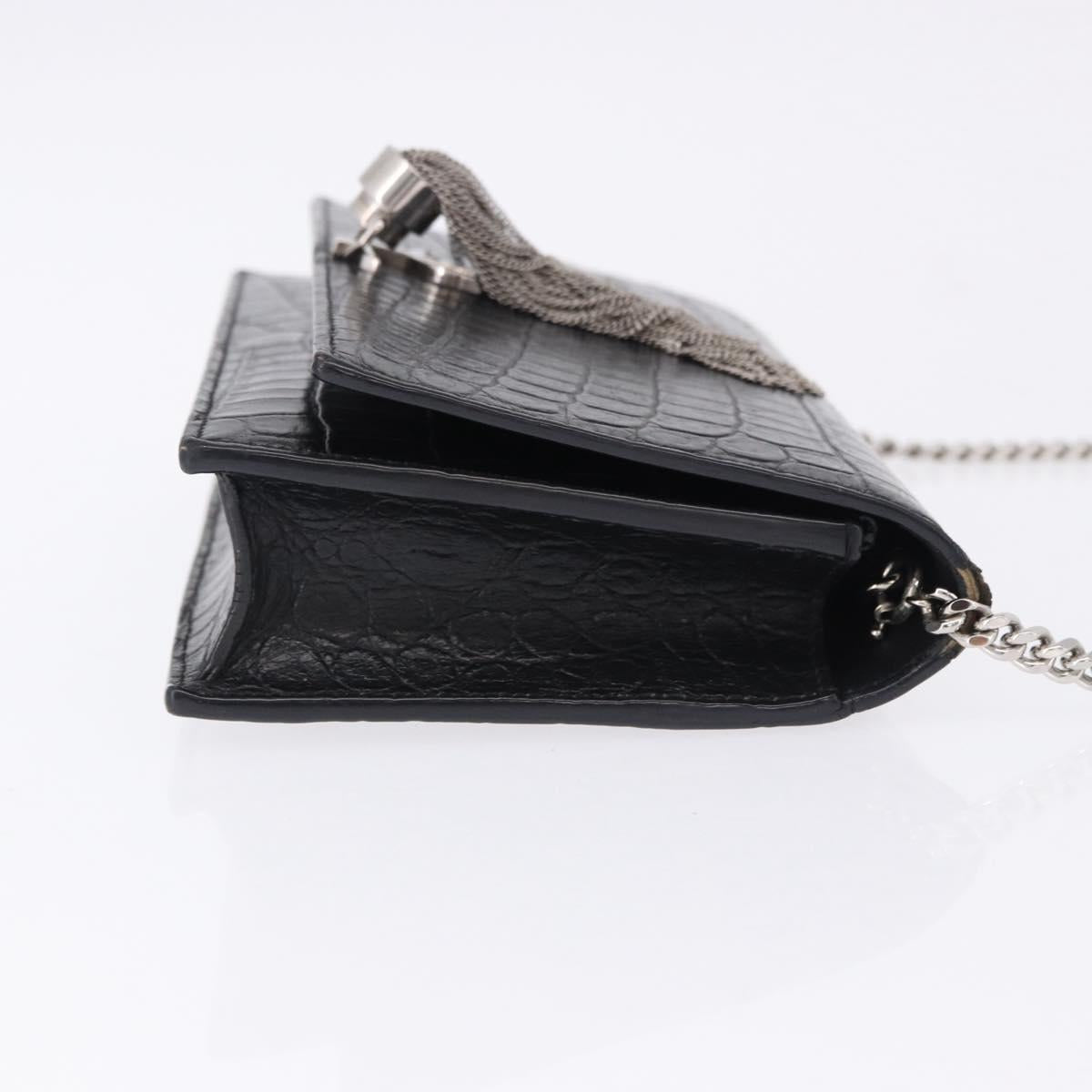 SAINT LAURENT Kate Tassel Chain Bag Leather embossed Black Silver Auth ka5230A