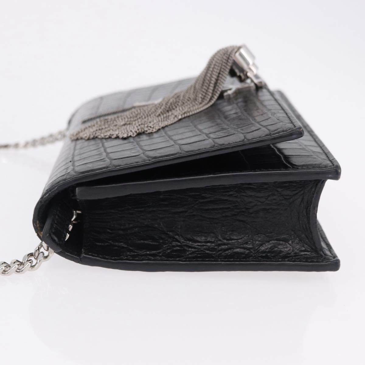 SAINT LAURENT Kate Tassel Chain Bag Leather embossed Black Silver Auth ka5230A
