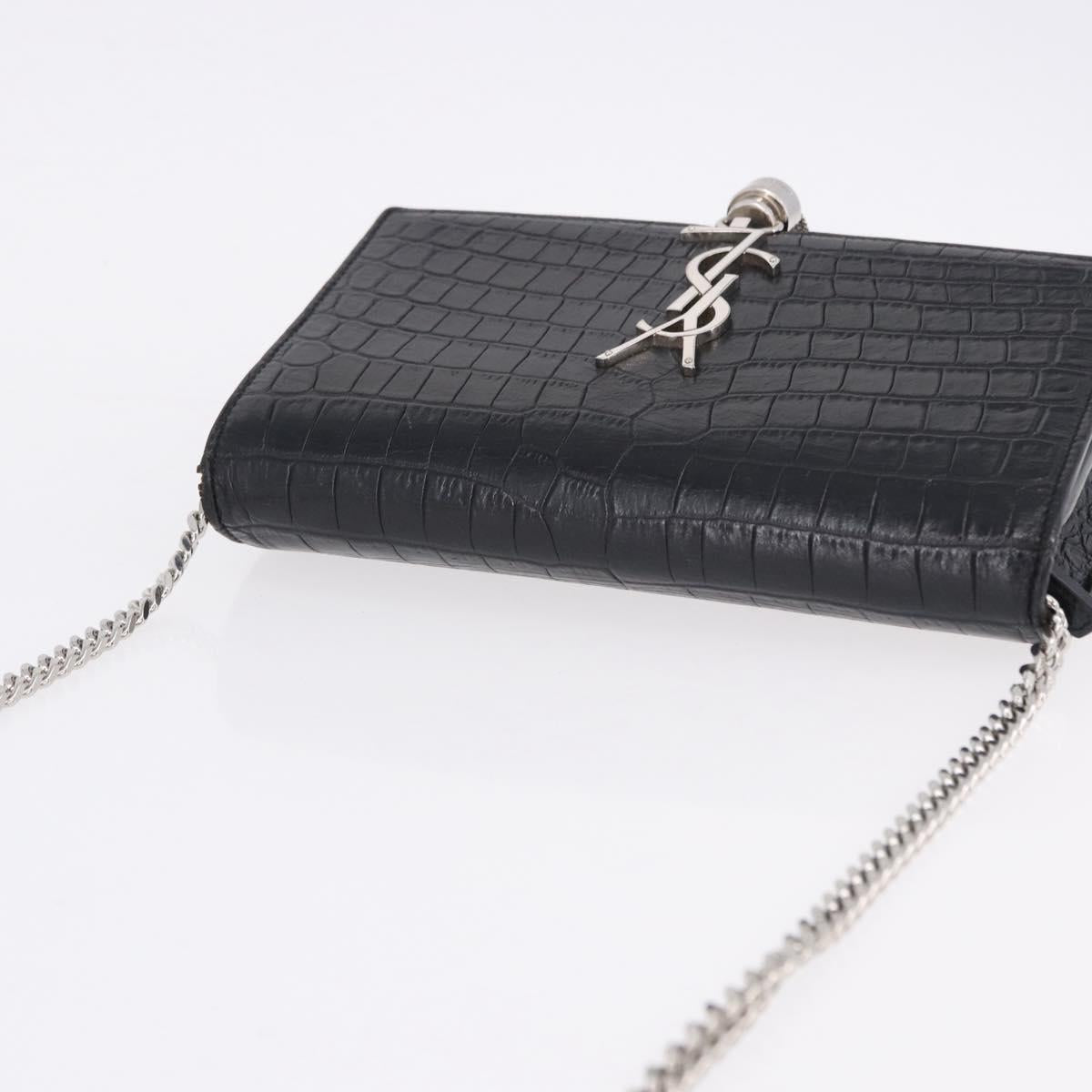 SAINT LAURENT Kate Tassel Chain Bag Leather embossed Black Silver Auth ka5230A