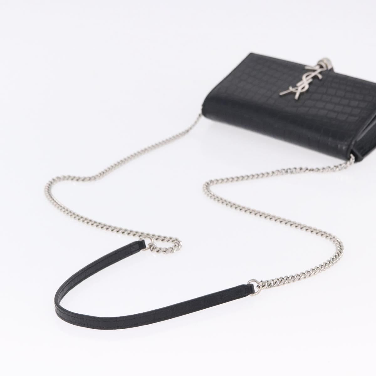 SAINT LAURENT Kate Tassel Chain Bag Leather embossed Black Silver Auth ka5230A