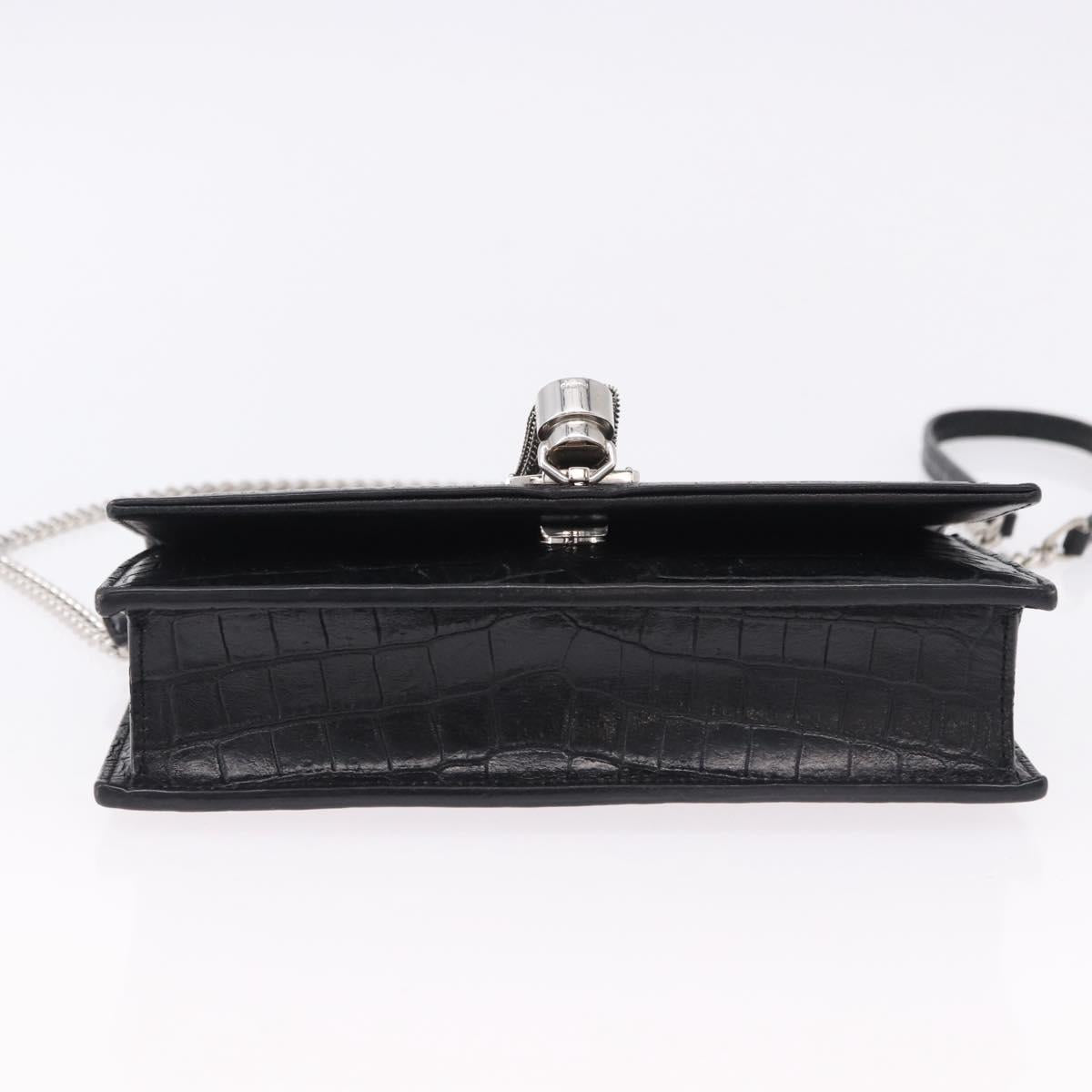 SAINT LAURENT Kate Tassel Chain Bag Leather embossed Black Silver Auth ka5230A