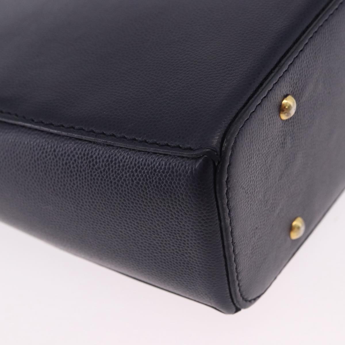 CELINE Shoulder Bag Leather Navy Gold Auth ka5240A