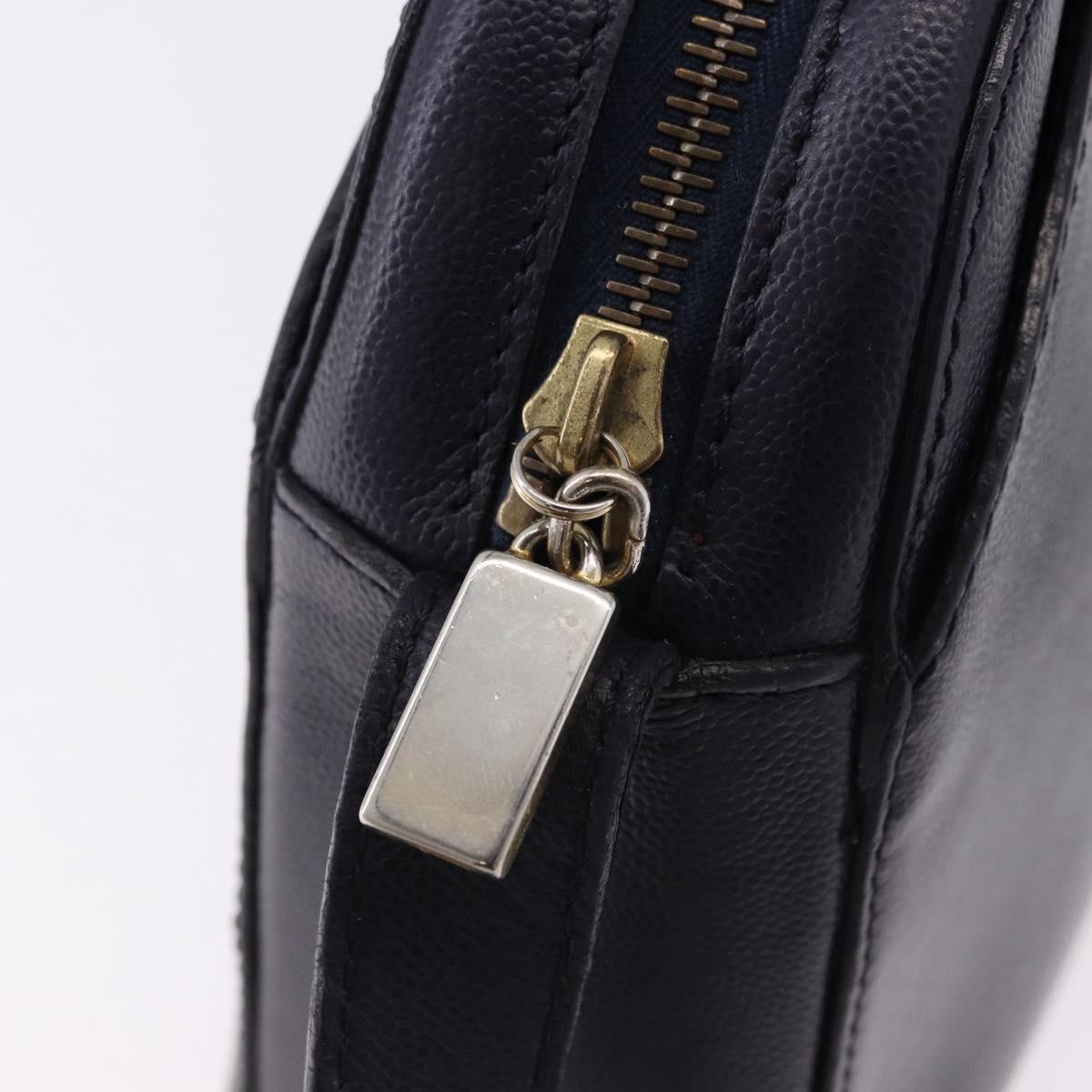 CELINE Shoulder Bag Leather Navy Gold Auth ka5240A