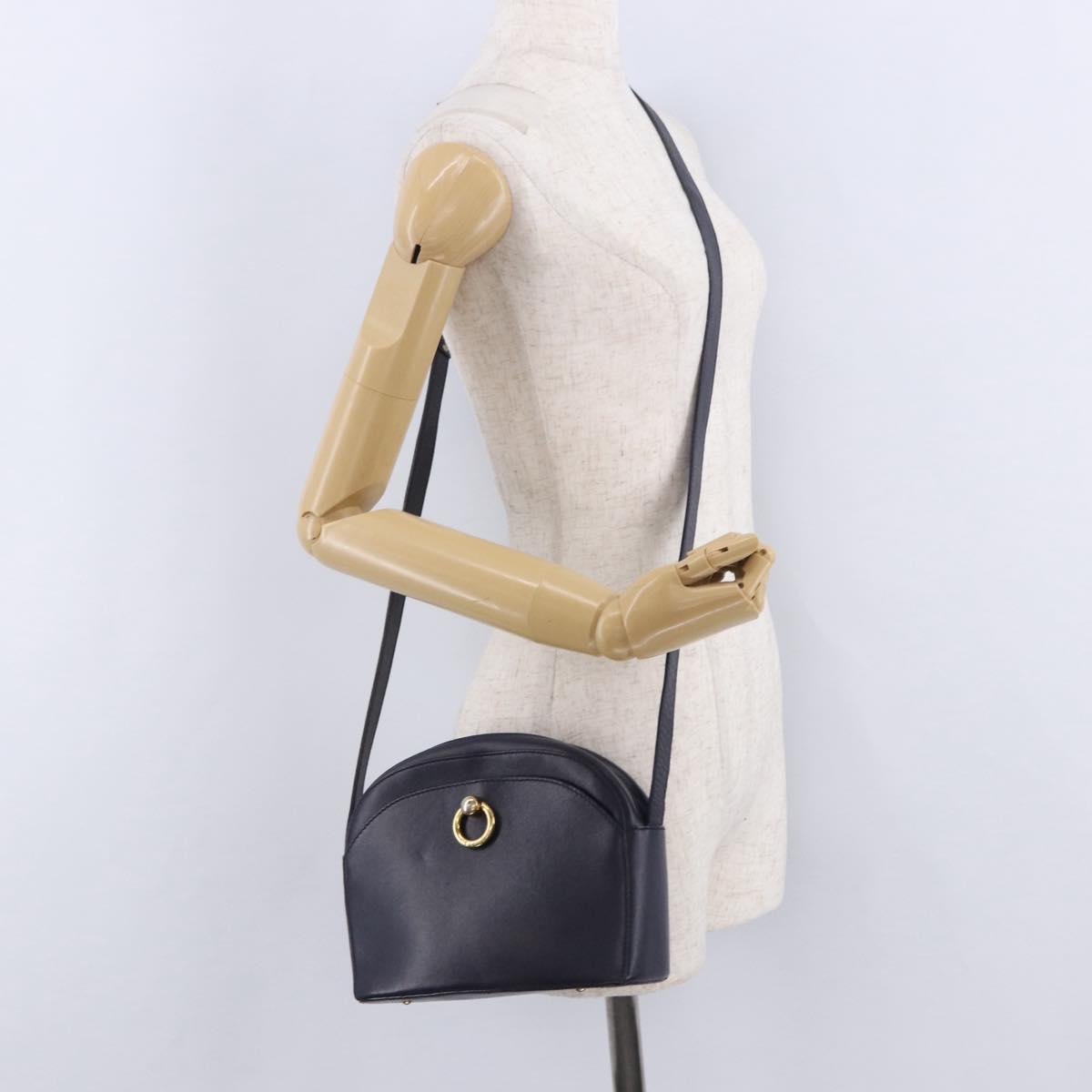 CELINE Shoulder Bag Leather Navy Gold Auth ka5240A