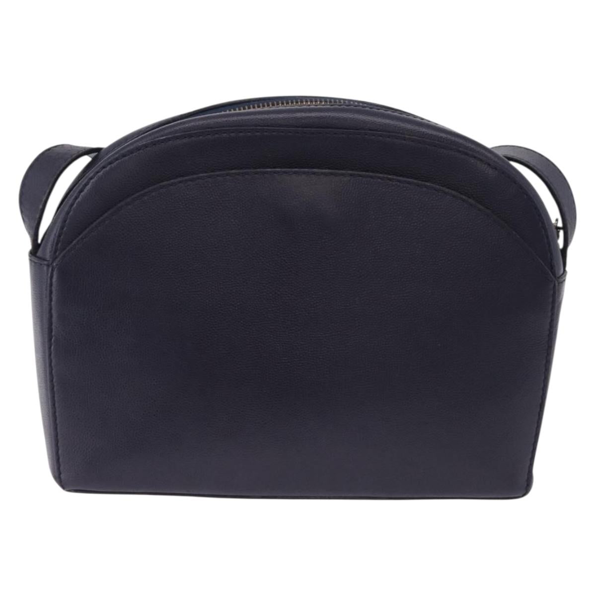 CELINE Shoulder Bag Leather Navy Gold Auth ka5240A