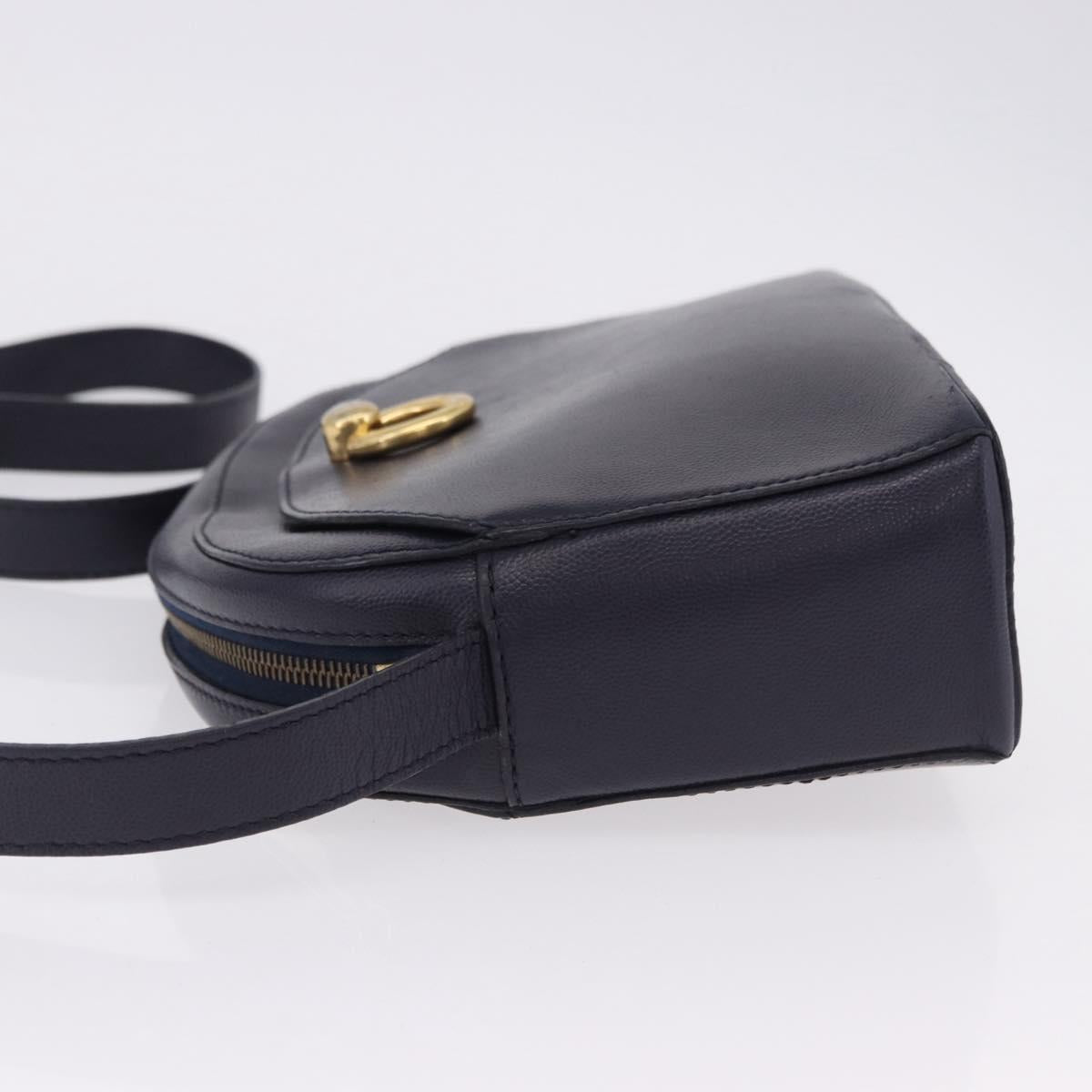 CELINE Shoulder Bag Leather Navy Gold Auth ka5240A