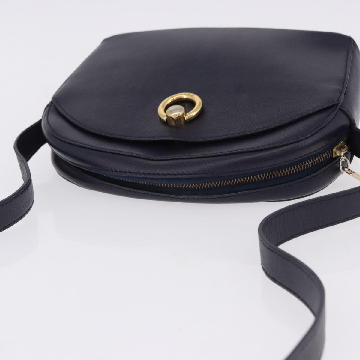 CELINE Shoulder Bag Leather Navy Gold Auth ka5240A