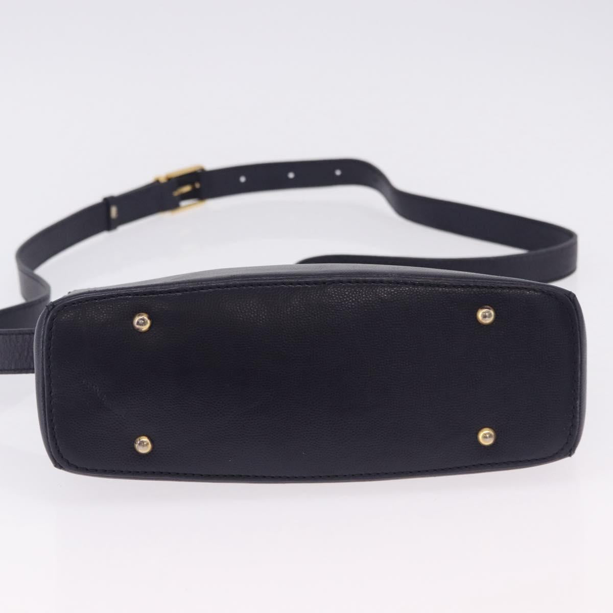 CELINE Shoulder Bag Leather Navy Gold Auth ka5240A