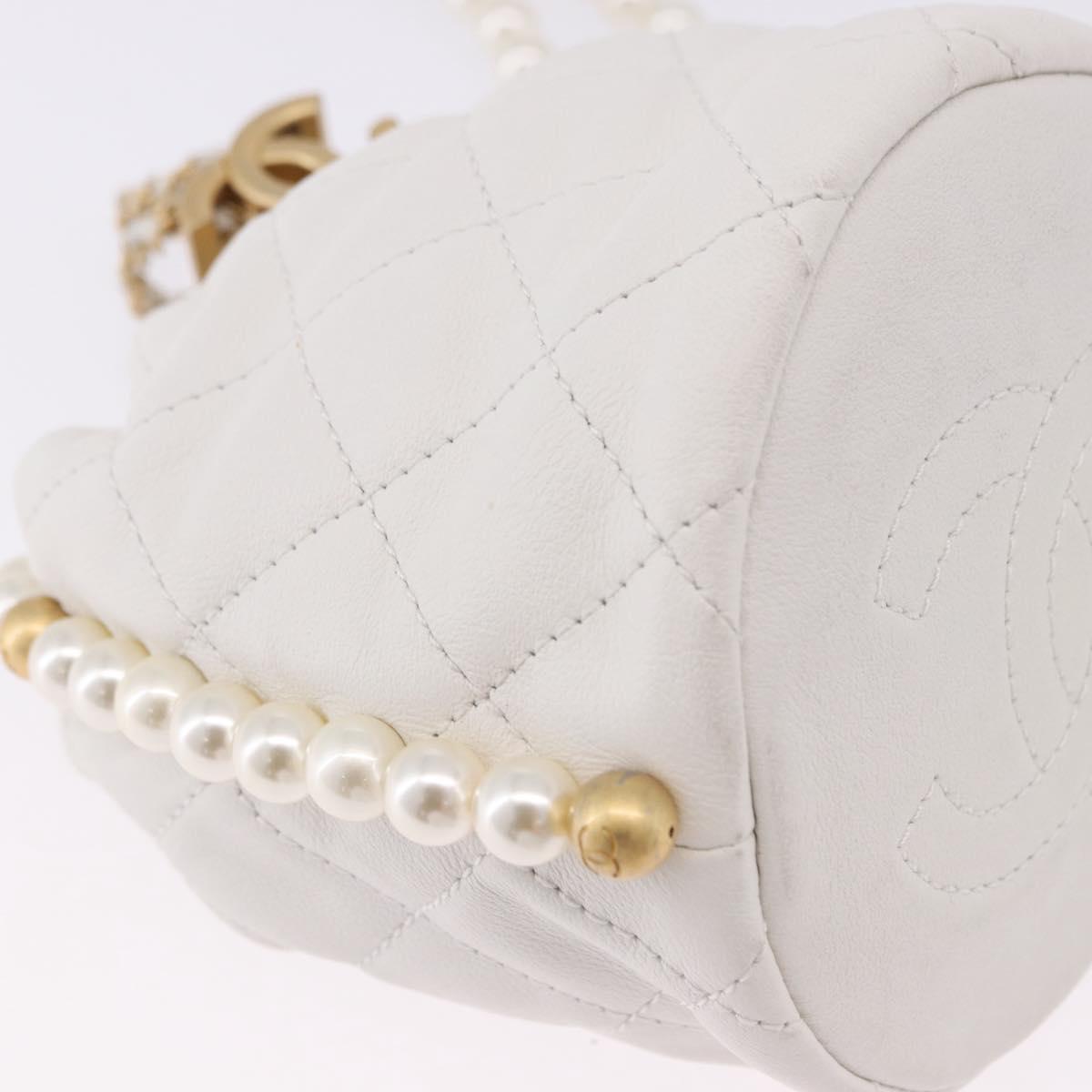 CHANEL Matelasse Chain Shoulder Bag Lamb Skin White Gold CC Auth ka5241M