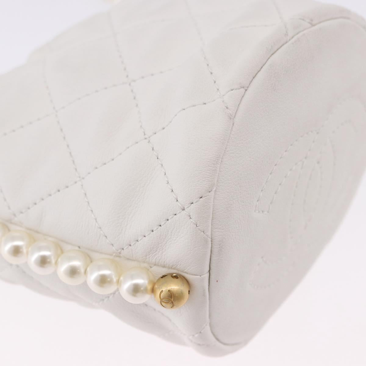 CHANEL Matelasse Chain Shoulder Bag Lamb Skin White Gold CC Auth ka5241M