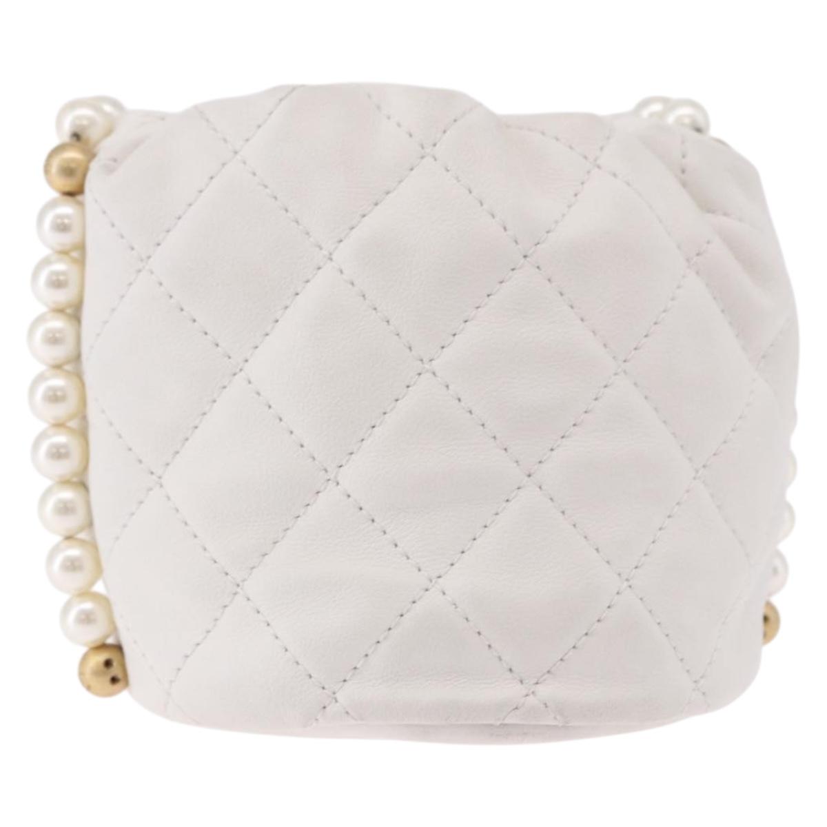 CHANEL Matelasse Chain Shoulder Bag Lamb Skin White Gold CC Auth ka5241M