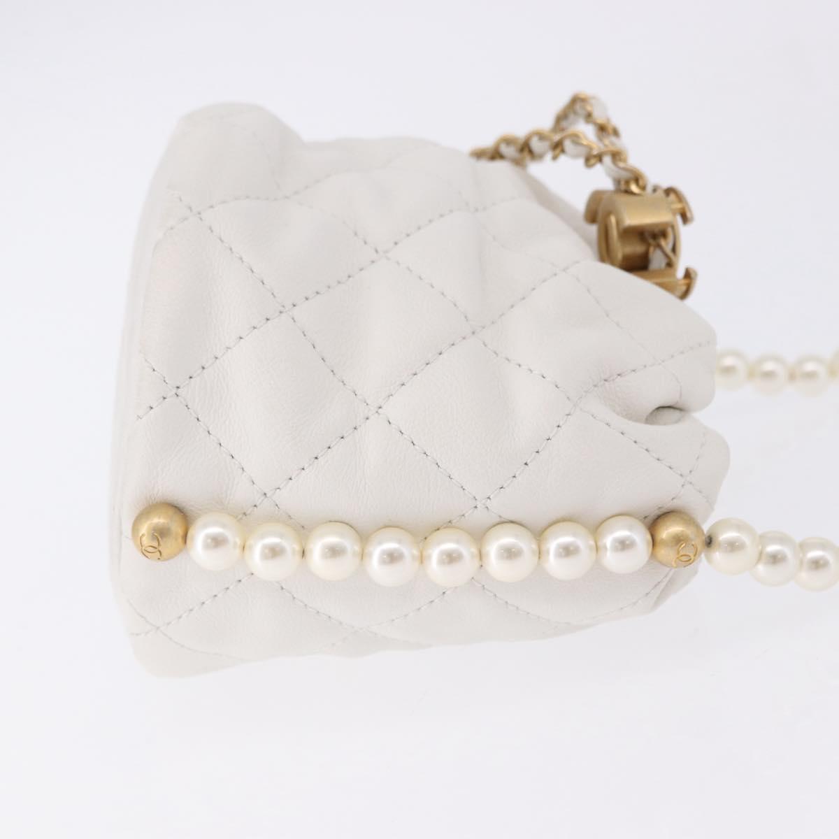 CHANEL Matelasse Chain Shoulder Bag Lamb Skin White Gold CC Auth ka5241M