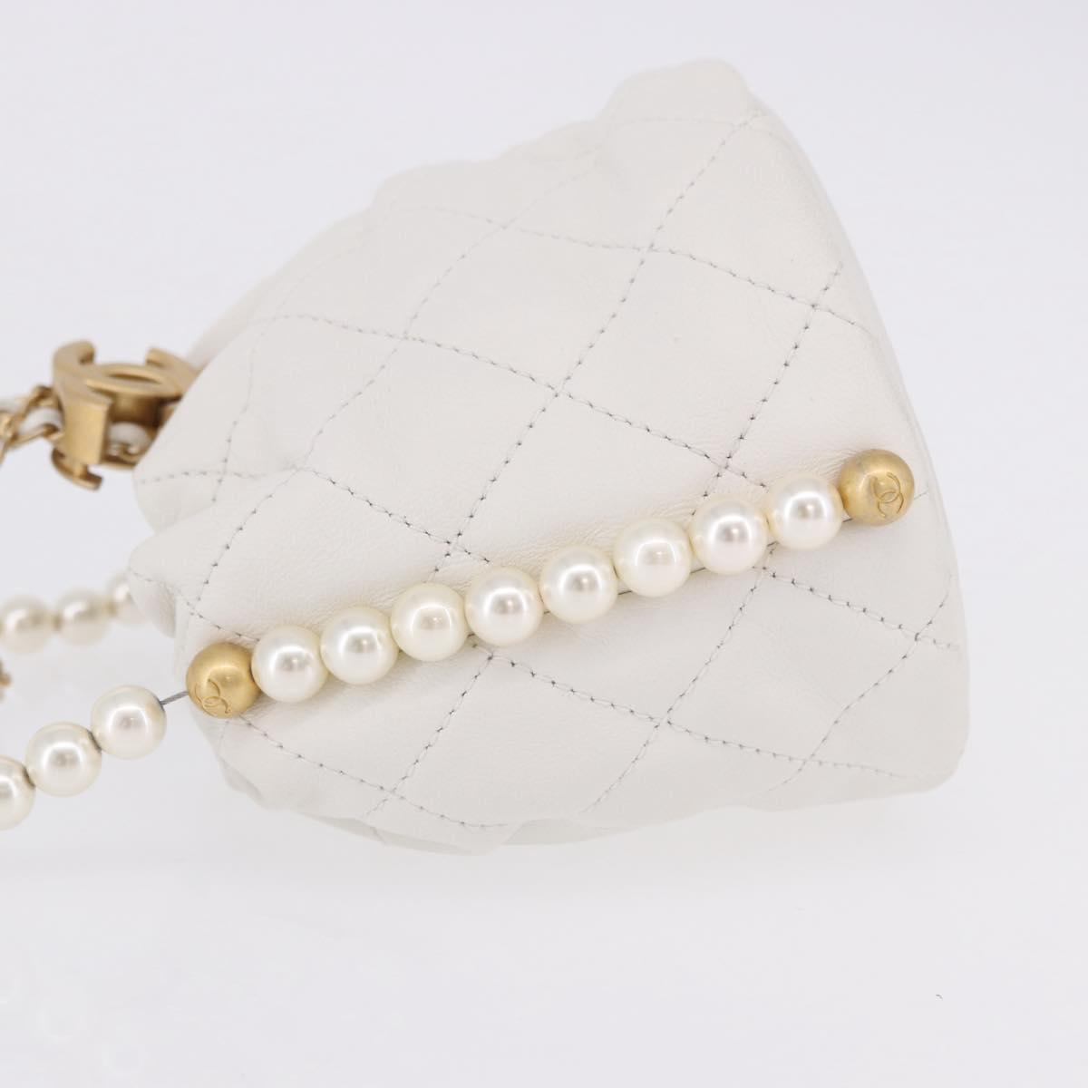 CHANEL Matelasse Chain Shoulder Bag Lamb Skin White Gold CC Auth ka5241M