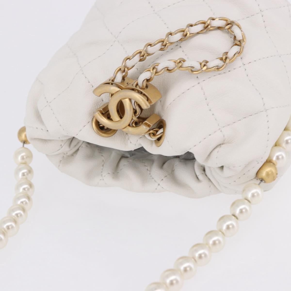 CHANEL Matelasse Chain Shoulder Bag Lamb Skin White Gold CC Auth ka5241M
