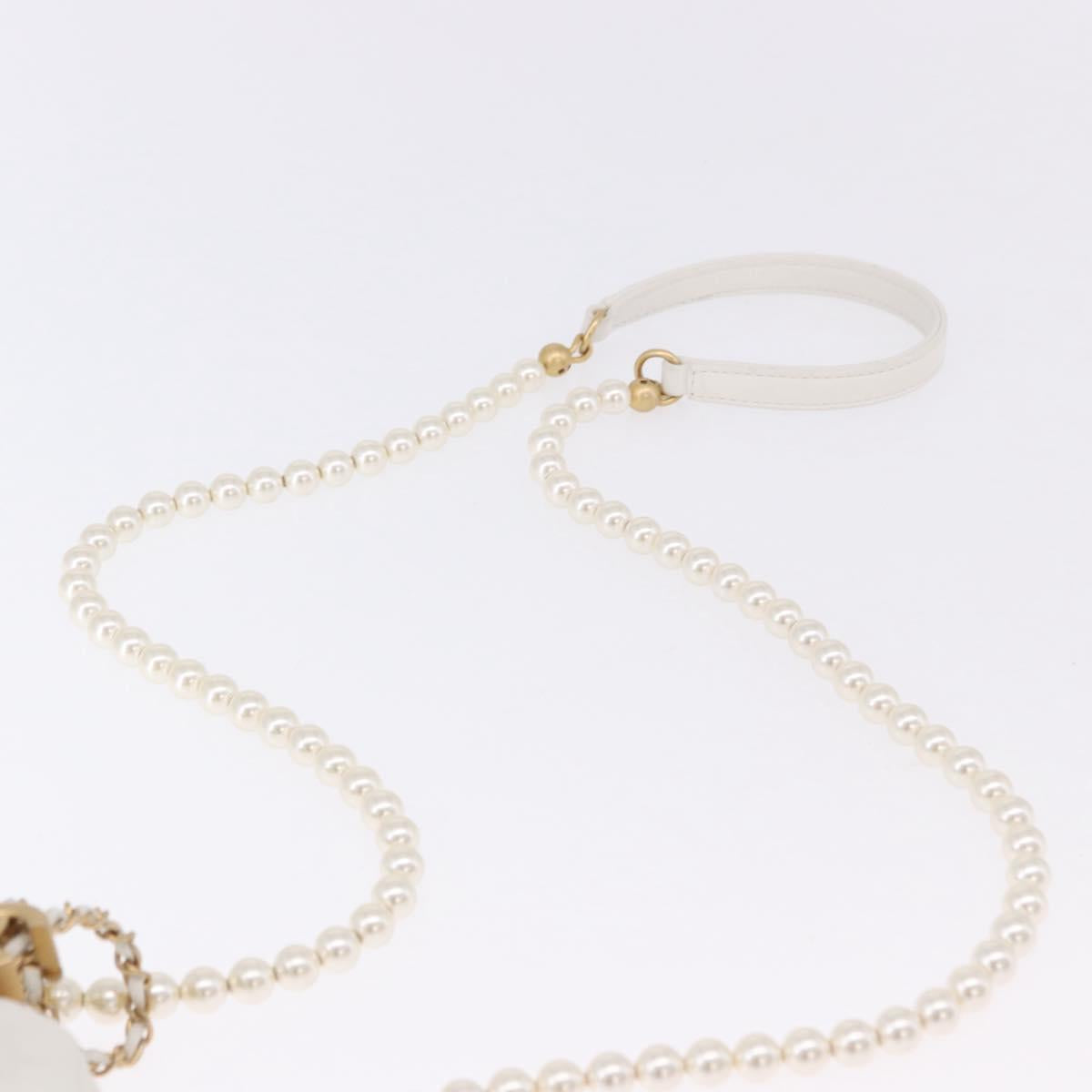 CHANEL Matelasse Chain Shoulder Bag Lamb Skin White Gold CC Auth ka5241M