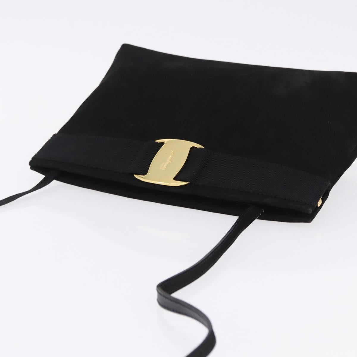 Salvatore Ferragamo Vala Shoulder Bag Suede Black Gold Auth ka5242