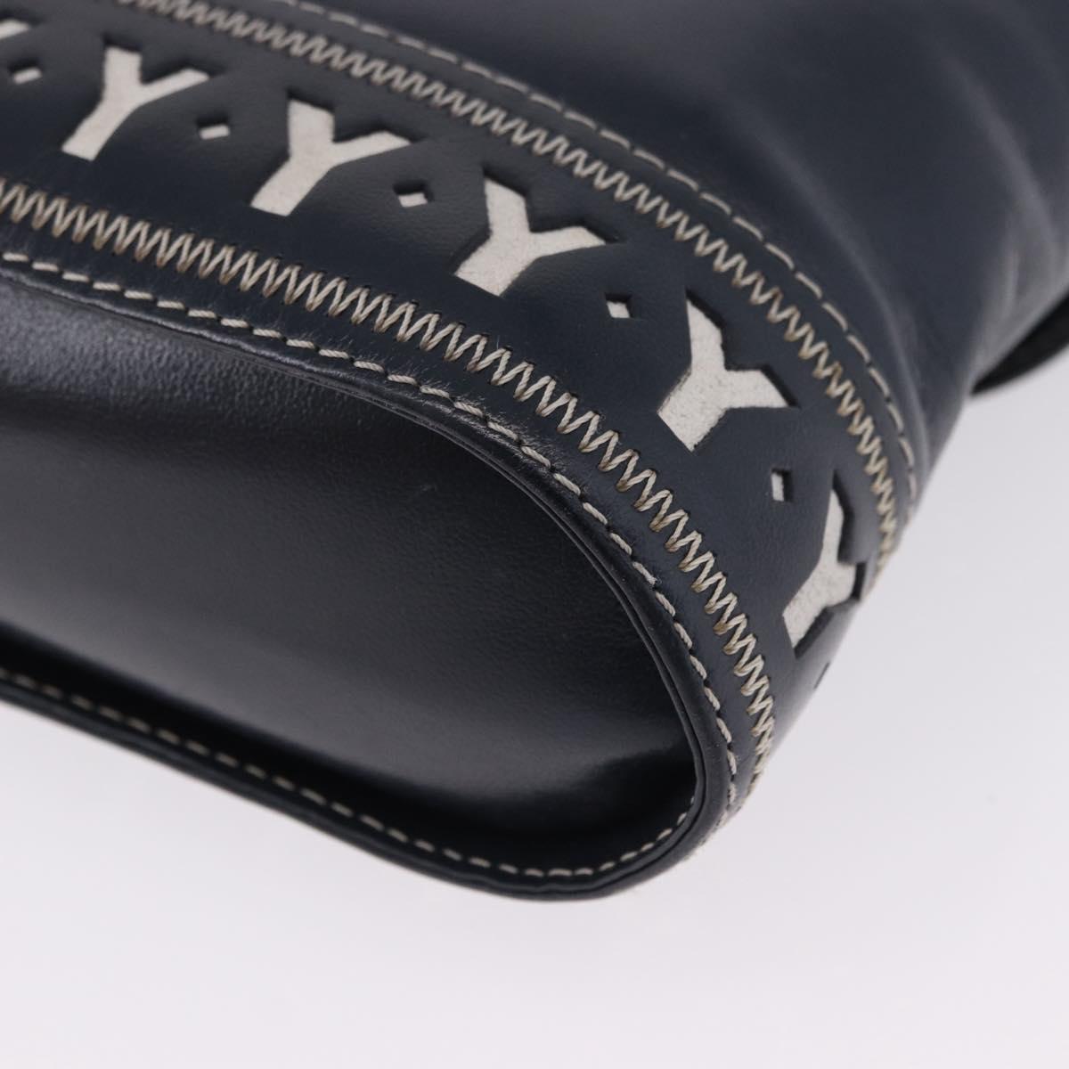 SAINT LAURENT Shoulder Bag Leather Navy Gold Auth ka5243A