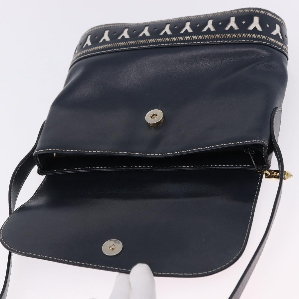 SAINT LAURENT Shoulder Bag Leather Navy Gold Auth ka5243A