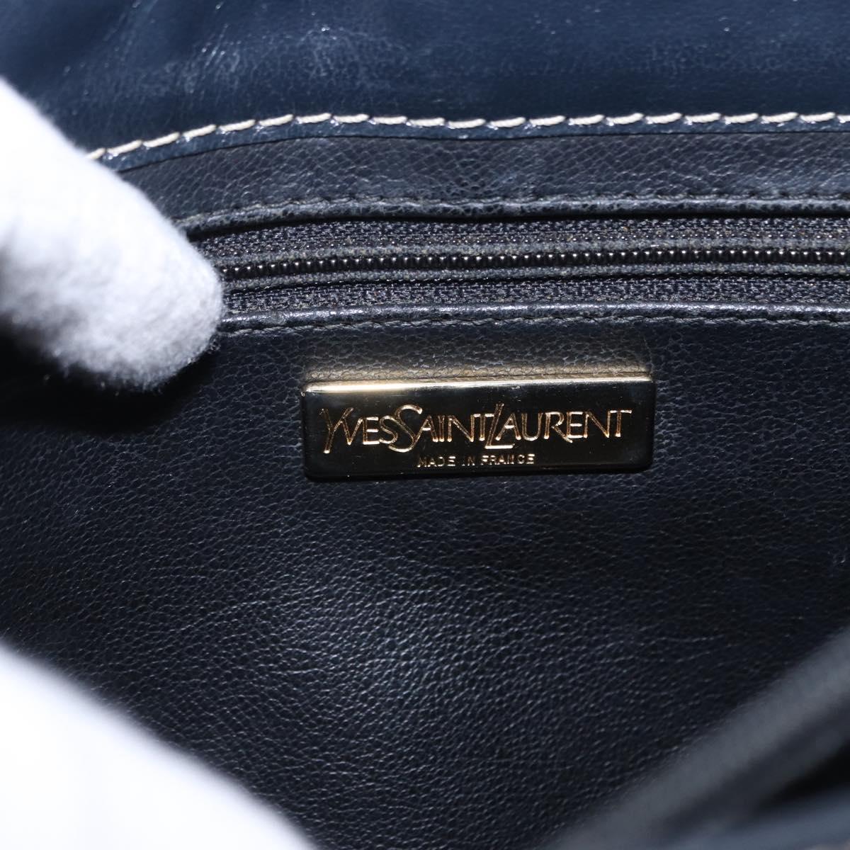 SAINT LAURENT Shoulder Bag Leather Navy Gold Auth ka5243A