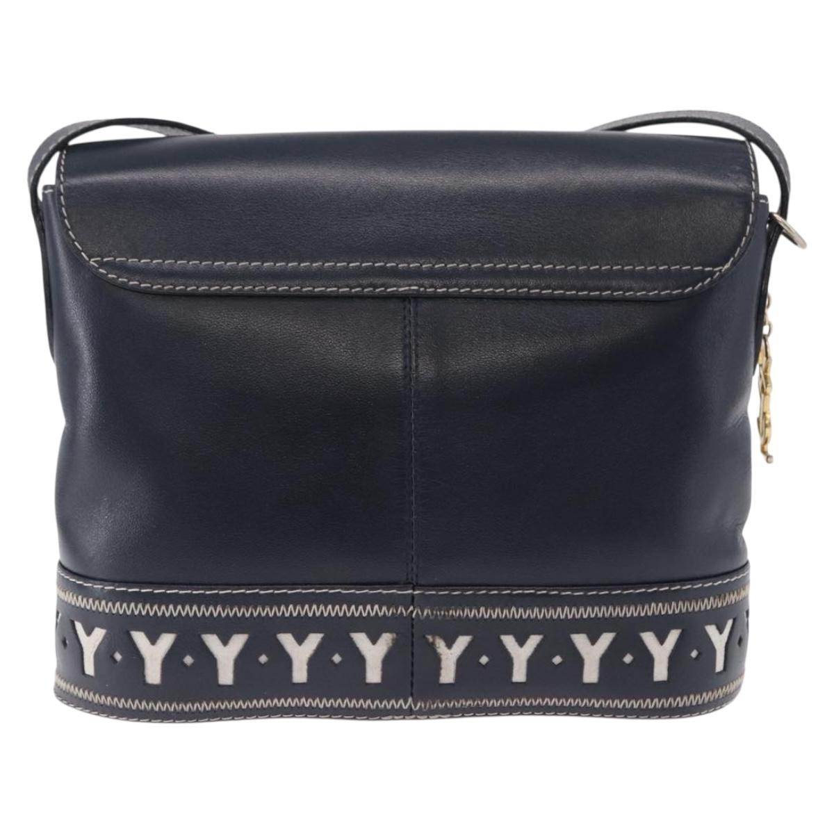 SAINT LAURENT Shoulder Bag Leather Navy Gold Auth ka5243A