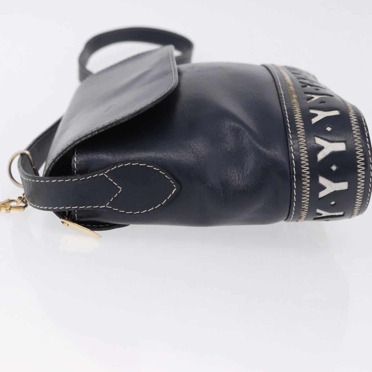 SAINT LAURENT Shoulder Bag Leather Navy Gold Auth ka5243A