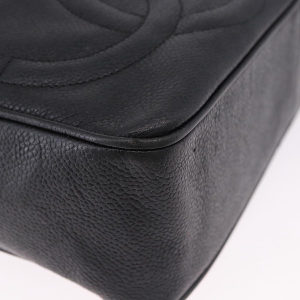 CHANEL Trip Luco co Shoulder Bag Leather Black Gold CC Auth ka5247