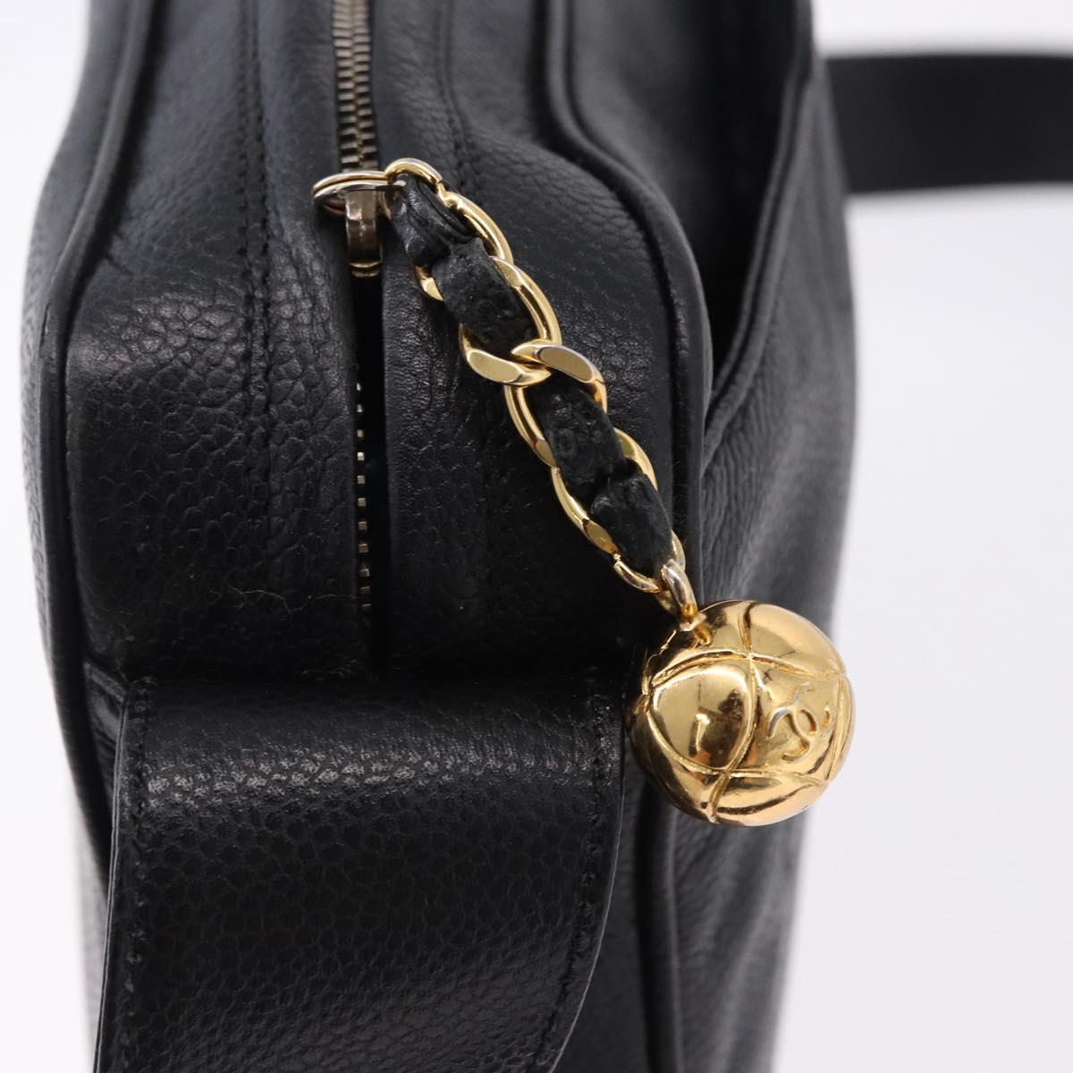 CHANEL Trip Luco co Shoulder Bag Leather Black Gold CC Auth ka5247